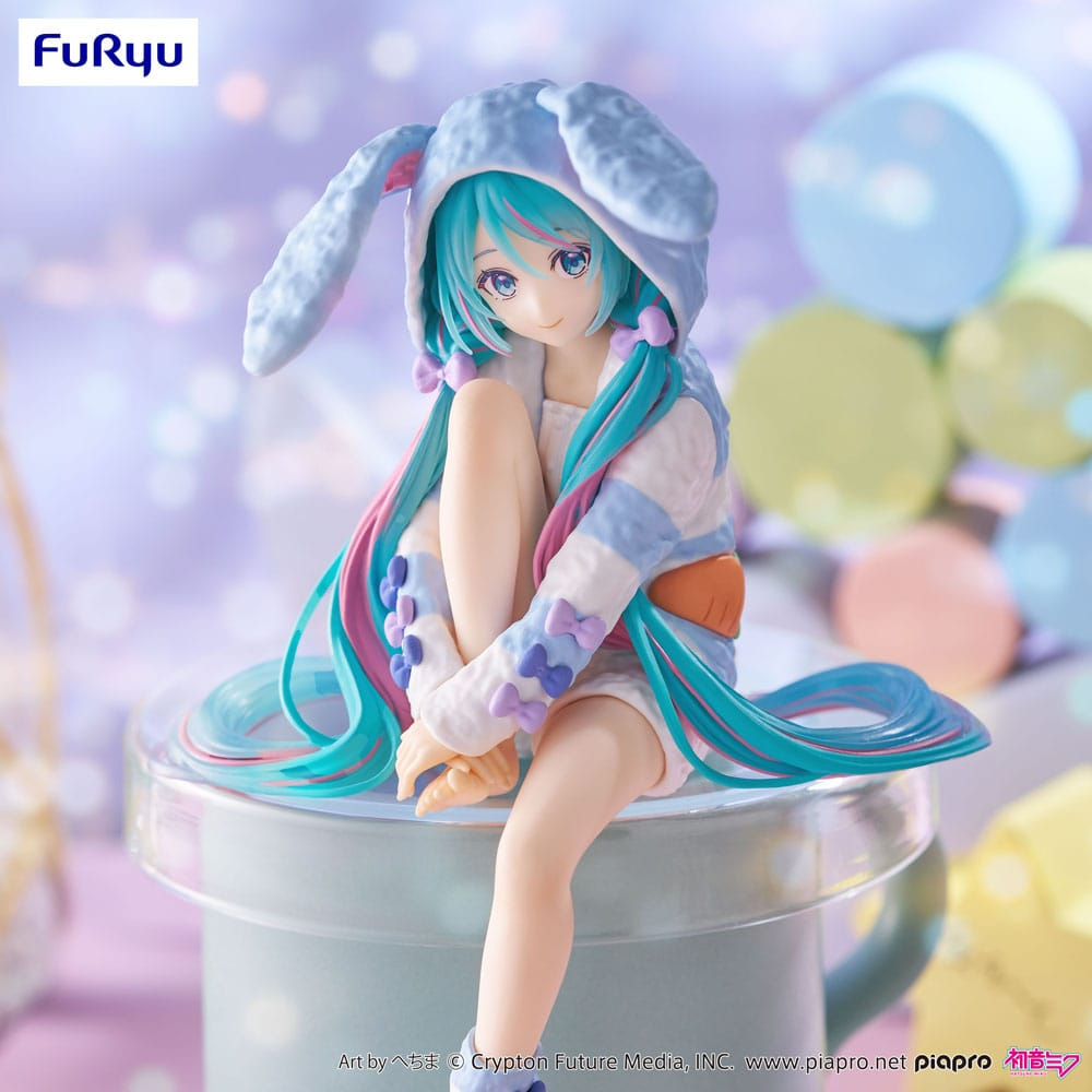 Hatsune Miku statuette PVC Noodle Stopper Hatsune Miku Rabbit Ear Hood Pajama Blue Color Ver. 14 cm